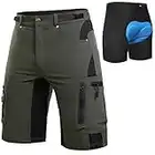 Cycorld MTB Hose Herren Radhose, Schnelltrocknend Mountainbike Hose Fahrradhose mit 4D Sitzpolster, Elastische Outdoor Sport Herren Radlerhose MTB Bike Shorts (Grün mit Unterwäsche, XL)