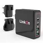 LinkOn Ganius 166W (136W Certified) Wall Charger GaN Tech 100W USB-C PD3.0 PPS and 18W USB-A QC4.0+ Compatible with MacBook Dell HP Surface Lenovo Samsung S20 Ultra Note 10+ Travel International