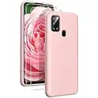 Oududianzi - Coque pour Samsung Galaxy A21s avec 2 Pièces Protecteur D'écran en Verre Trempé, Housse Silicone Liquide Souple Coque en Caoutchouc Antichoc Ultra-Mince de Couleur Pure - Rose