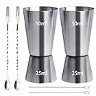 2Pcs Spirit Measures 25ml 50ml, Drink Measures for Spirits Shot Measure Alcohol Gin Jigger Bar Craft Dual Cocktail Measure Cup with 2 Pieces Mixing Spoon and 2 Pieces Cleaning Brushes