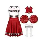 4 Pcs Girls Halloween Cheerleader Costume Outfit Set Fancy Dress for Kids Halloween Birthday Party (9 to 10 Years Old)