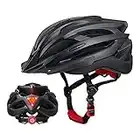 Casque Velo Homme,Casque de Vélo Réglable,Casque Velo Adulte,Taille Réglable 54-61 cm, avec Feu Arrière (3 Modes Clignotants) et Visière Amovible, Design 21 évents,pour VTT, Vélo de Route (Noir Mat)