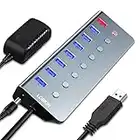 Powered USB 3.0 Hub, LOBKIN 7 Port USB Hub Aktiv 3.0 mit Netzteil & 1 Smart Quick Charging mit Schalter, LED-Anzeiger und 5V/3A Netzteil Adapter für PC, Laptop, Tablet, Windows, MAC OS, Linux