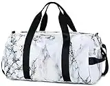 Sport Gym Duffle Travel Bag for Men Women Duffel with Shoe Compartment, Wet Pocket (Marble-White) 19.7"x9.5"x9.9"