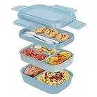 Bento Box Adult Lunch Box, Stackable Lunch Box Containers for Adults Kids Salad Bowls 3-Layer 1.9L Lunch Containers with 3 Cutlery, Food Containers for Work School Picnic, 8.5"×5.7"×3.9" (Light Blue)