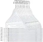 30 Quality Wooden Hangers - Slightly Curved Hanger 30-Pack Sets - Solid Wood Coat Hangers with Stylish Chrome Hooks - Heavy-Duty Clothes, Jacket, Shirt, Pants, Suit Hangers (White, 30), 17.5 inch