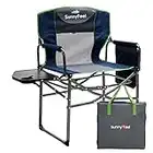 SunnyFeel Extra Wide Camping Directors Chair, Plus Size Heavy Duty, Oversized Folding Chair with Side Table, Outdoor for Beach Fishing Trip Picnic Lawn Concert (Blue)