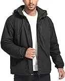 Mens Winter Jackets Ski Snow Coats Warm Fleece Lined Waterproof Windbreaker Softshell Hooded Jackets Raincoats Black 3XL