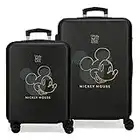 Moleskine Disney Mickey Outline Ensemble de Valises Noir 55/65 cm Rigide ABS Fermeture à combinaison Latérale 91L 6 kgs 4 Roues Doubles, Noir, Jeu de valises