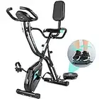 ANCHEER Vélo d'Appartement Pliable Vélo d’Exercice APP 10 Niveaux de Resistance magnétique, Vélo de Fitness avec Support pour Tablette/Téléphone & Siège Large et Confortable (Noir (Avec Dossier))