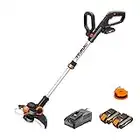 WORX 18V(20V MAX) Akku Rasentrimmer WG163E.3, 2-in-1 rasenkantenschneider mit 90° drehbarer Trimmerkopf, Teleskopstiel, Powershare, 2 x 2,0 Ah Akku