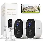 LongPlus Wireless Outdoor Security Camera, Battery Powered Cameras for Home Security Wireless WiFi with Night Vision, Motion Detection,Siren Alarm,Spotlight,2Way Audio (White 2 Pack)