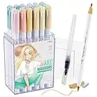 Ohuhu Dual Brush Pen Pastel Markers, 24-Pack Art Marker, Blendable, Brush and Fine Tip Markers Perfect for Planners, Journals, Doodling, Coloring, Calligraphy, Fine Art, Brush Lettering