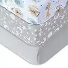 bimocosy Fitted Crib Sheet Set 3 Pack, 28''x 52'' Baby Sheets for Standard Crib Toddler Mattress Cover, Super Soft and Breathable Microfiber Mattress Cover for Boys,Girls, Stars/Woodland Animals/Grey