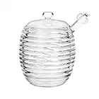 MEETOZ Glass Honey Pot, Equipped with Glass Honey Stick, Honey Pot Glass Holder Dispenser, For home kitchens (A)