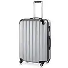 Valise Rigide XL Argent • 4 Roues 360° Bagage poignée télescopique Plastique ABS Bords renforcés Serrure Cadenas à Combinaison Malle Voyage léger Vacances