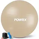 POWRX- Balle d'exercice avec Pompe à Bille I Balle Assise Balle de Yoga Pilates Anti-éclatement Différentes Tailles 55, 65, 75, 85, 95 cm et Couleurs I Chaise de Bureau et d'équilibre (Beige, 65 cm)