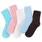 Zando Women's Cozy Fuzzy Socks Warm Slipper Socks Fuzzy Fluffy Socks Soft Sleep Socks Winter Socks Cute Kawaii Socks, A 5 Pairs Vintage Solid, One Size