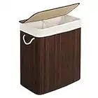 SONGMICS Divided Laundry Basket with Lid, Bamboo Laundry Hamper with 2 Sections, Removable Liners, Cotton Handles, 100L Storage Capacity, for Laundry Room, Bedroom, Brown LCB72Z