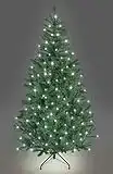 SHATCHI 4Ft-12Ft Pre-Lit Artificial Christmas Tree Alaskan Pine Tips Xmas Home Decorations Metal Stand Warm Multicolour LEDs, Green W/Cool White, 7Ft