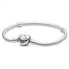 PANDORA Jewelry Moments Heart Clasp Snake Chain Charm Sterling Silver Bracelet, 7.9"