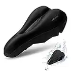 RYACO Gel Bike Seat Cushion Cover Breathable Comfortable Bicycle Saddle Cover with Water Dust Resistant Cover Fits Spin, Stationary Exercise Bike, Outdoor or Indoor Cycling - Black