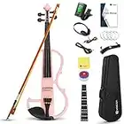 Vangoa Violon Électrique 4/4 Pratique Silencieuse Violon Pleine Grandeur pour Débutants Étudiants Adultes Adolescents avec Kits de Démarrage, Rose