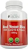 Red Yeast Rice 1200mg with CoQ10 & Flush Free Niacin 120 Vegetarian Capsules - Non Irradiated, Citrinin Free