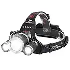 BORUIT RJ-3000 Headlamp Rechargeable LED Head Lamp Super Bright 5000 Lumen Outdoor Headlight 4 Modes, 4 Helmet Clips Waterproof Construction Hard Hat Head Light Adults Camping Hiking Hunting Gear