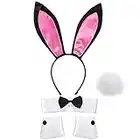 SATINIOR Ensemble d'Accessoire de Lapin pour Femmes Costume de Bandeau d'Oreille de Lapin Collier Noeud Papillon Manchettes Queue de Lapin pour Costume de Noël Halloween Fête de Cosplay (Rose)