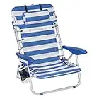 SONGMICS Beach Chair, Folding Camping Chair, Portable Outdoor Chair, Carry as a Backpack, with Adjustable Backrest, Headrest, Armrest, 2 Side Pockets, Blue and White GCB62BU