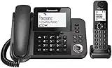 Panasonic KX-TGF320EXM Telefono a Filo abbinato a Cordless DECT con Segreteria Telefonica, LCD Monocromatico Inclinabile, Funzionamento con Alimentazione di Emergenza, Nero