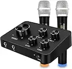 Rybozen Portable Karaoke Microphone Mixer System Set, with Dual UHF Wireless Mic, HDMI & AUX in/Out for Karaoke, Home Theater, Amplifier, Speaker