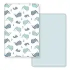 GRSSDER Stretchy Ultra Soft Jersey Knit Fitted Pack n Play Sheets Set 2 Pack, Portable/Mini Cribs Playards Sheets, Lovely Whale for Girls and Boys