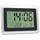 HeQiao Slim Large LCD Digital Alarm Clock Day Date Digital Calendar Day Clock Large Digital Wall Clock Silent Desk Clocks Battery Alarm Clock (Alarm Timer & Temperature Function)