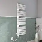 WarmeHaus Kristiansund Electric Heated Towel Rail Thermostat 1380 x 500mm Dual Fuel Thermostatic Heated Towel Rail Electric Ladder Radiator White 500W