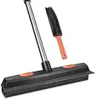 Conliwell Rubber Broom Carpet Rake for Pet Hair Remover, Fur Remover Broom with Squeegee, Portable Detailing Lint Remover Brush, Pet Hair Removal Tool for Fluff Carpet, Hardwood Floor, Tile, Window