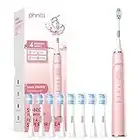 Sonic Electric Toothbrush, USB Rechargeable Toothbrush, 2 Mins Smart Timer 4 Brushing Modes with 2 Replacement Brush Heads by Phniti, Pink