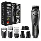 Braun Recortadora de Barba Series 7, Máquina Cortar Pelo, Cortapelos Hombre para Cara y Pelo con Láminas Afiladas de Larga Duración, 39 Ajustes de Longitud, 7 BT7350, Negro/Gris Metalizado