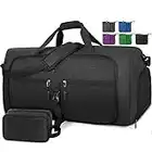 Lubardy Bolsa de Viaje Hombre Plegable Ligera Bolsa Deporte con Compartimento Zapatos 65L Impermeable Bolsa Fin de Semana Maleta de Viaje Weekend Cabina de Equipaje Negro