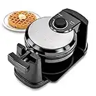 Geepas 1000W Rotating Belgian Waffle Maker - Rotary Waffle Iron Machine with Non Stick Plates - Auto Temperature Control, Cooks up to 4 Waffles - Great for Sweet and Savoury/Belgian Waffles, Silver