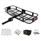 USSerenaY Hitch Cargo Carrier - Trailer Hitch Luggage Rack with Net, Waterproof Cargo Bag and 2 Reinforced Straps - Folding Car Hitch Mount Cargo Carrier L60 X W20 X H6 550lbs Capacity (Black)