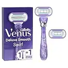 Gillette Venus Deluxe Smooth Swirl Rasoio Donna, 1 Manico e 2 Lamette di Ricambio (da 5 Lame), con Tecnologia FlexiBall, Rasatura Ottimale