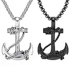 JKJF 2 Pcs Anchor Necklace Vintage Navy Nautical Pirate Chain Necklace Cool Stainless Steel Pendant Necklace Goth Punk Rock Hip Hop Necklace for Men Boys - Black Silver