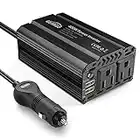400W Power Inverter DC 12V to 110V AC Car Charger Converter with 4.8A Dual USB Ports and 2 AC Outlets Car Adapter (Black)