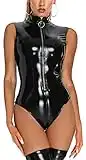 Leather Catsuit Latex Costume Women Sexy Zipper Wet Look Bodysuit Catwoman Costume Black