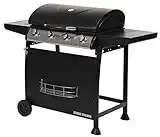 George Foreman 4 Burner Gas BBQ with Automatic Ignition & Integrated Thermometer, Black, Gas Barbecue, 2 Wheels Fitted Rack with 2 Shelves, GFGBBQ4B