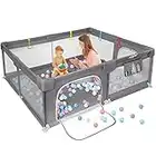 OTTOLIVES Baby Playpen, 71x59 Inch Extra Large Baby Playpen for Toddler, Indoor & Outdoor Playard for Kids Activity Center with Anti-Slip Base, Baby Gate Playpen, Playpen for Babies, Gray