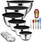 Mixing Bowls Set with Airtight Lids, 20PCS Stainless Steel, Nesting Bowls with 3 Grater Attachments & Non-Slip Bottoms, Size7, 4, 3, 2, 1.5, 1QT Bowls for Baking&Prepping