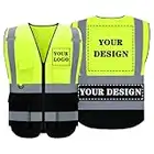 Custom LOGO Hi Vis Vest 5 Pocket and zipper,Personalised Reflective Protective Waistcoat (Yellowblack, L)